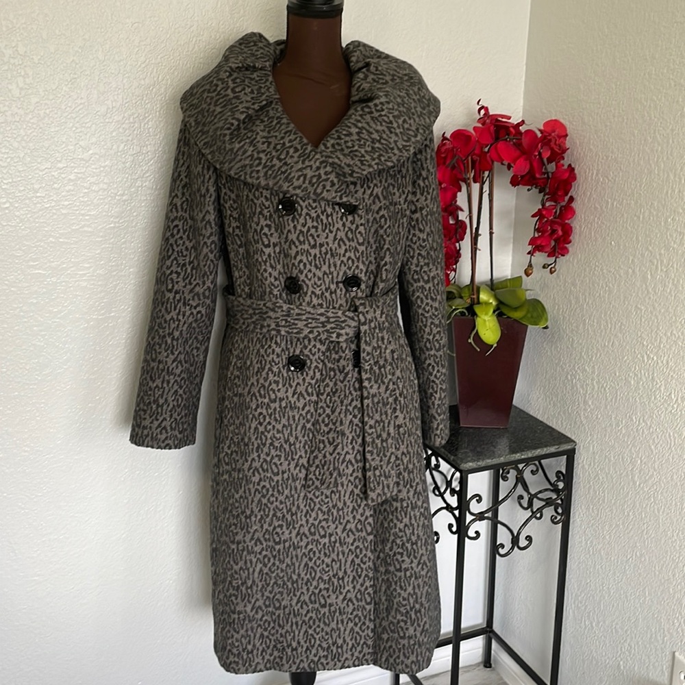 Calvin Klein Gray Leopard-Print Trench Coat